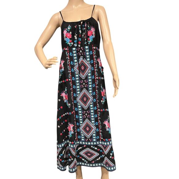 SAVANNA JANE Women's Bohemian Ethnic Embroidered Camisole Maxi Dress Sz M - Picture 1 of 8